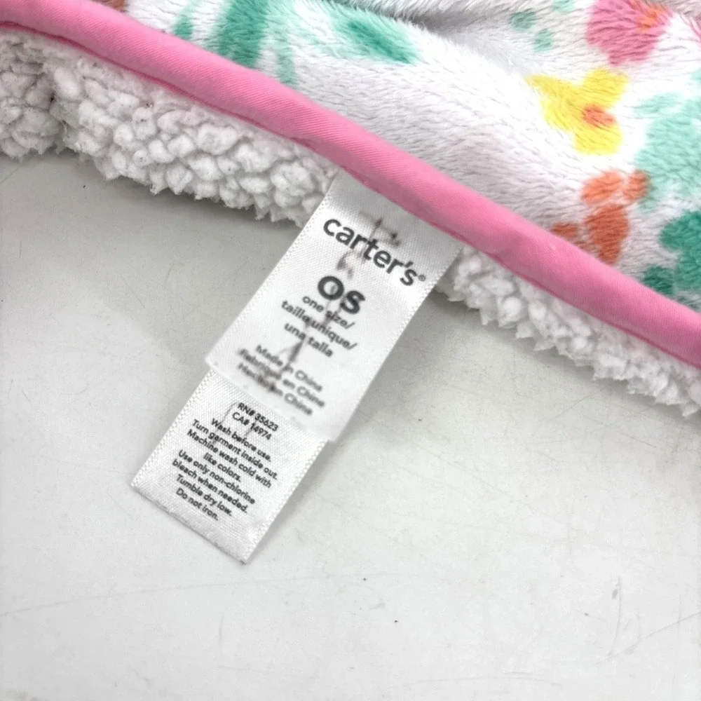 Carters‎ White Pink Trim Yellow Orange Green Floral Sherpa Baby Blanket